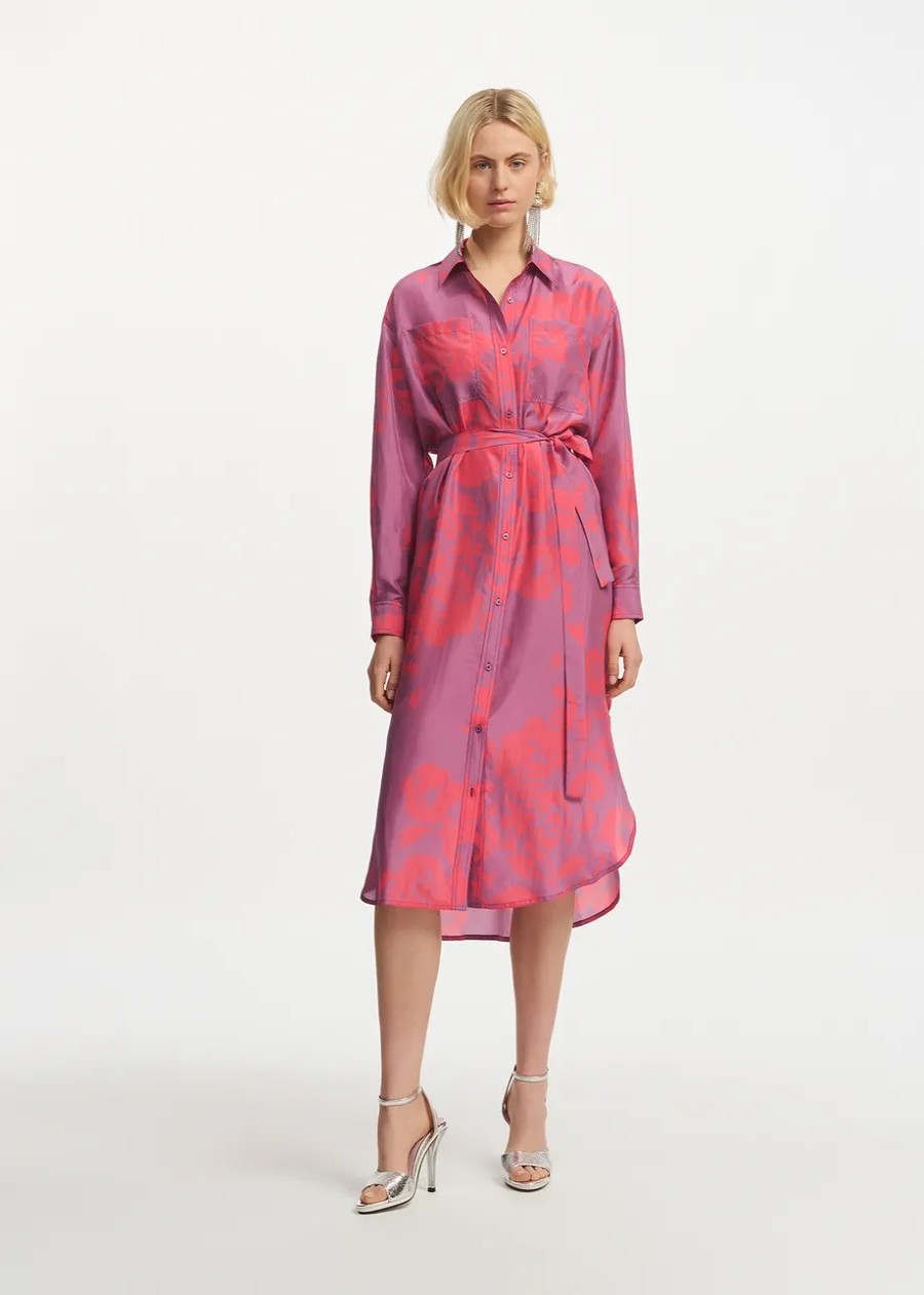 Erre Esse Essentiel Antwerp Foxglove Silk Shirt Dress Grannys Lipstick Online