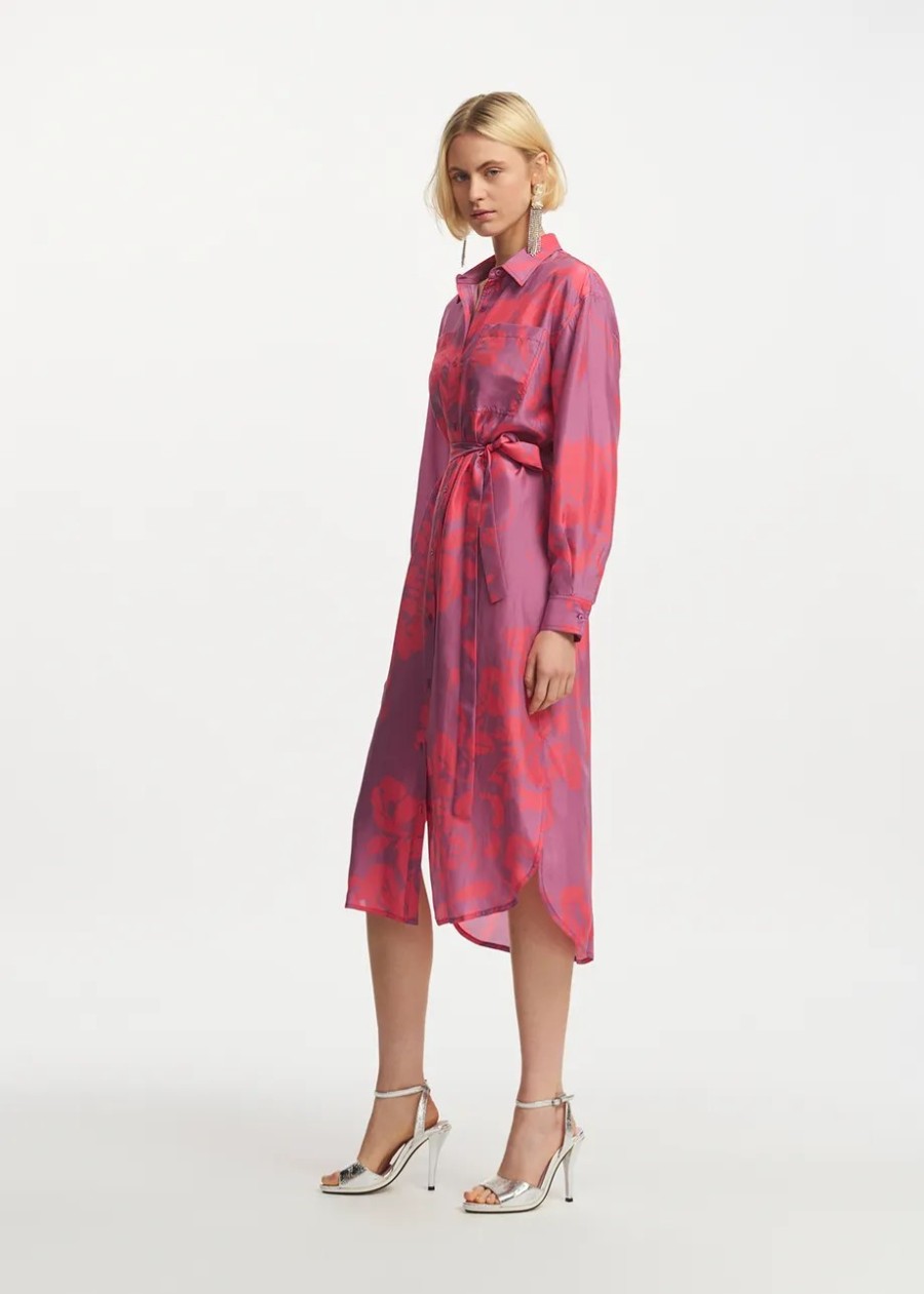 Erre Esse Essentiel Antwerp Foxglove Silk Shirt Dress Grannys Lipstick Online