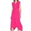 Erre Esse Kameya Fushia Pink Sleeveless Dress With Ruffel Detail New