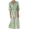 Erre Esse Iblues Catena Printed Dress In Sage Green New