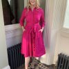 Erre Esse Moskada Angela Magenta Pink Taffeta Shirt Dress With Frill Detail Best