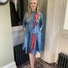 Erre Esse Moskada Angela Petrol Blue & Burnt Orange Taffeta Shirt Dress With Frill Detail New