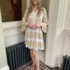 Erre Esse Greek Kori Natural Cream And Gold Embroidered Cotton Tiered Tunic Dress Best