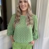 Erre Esse Iblues Usa Green And White Polka Dot Blouse Wholesale