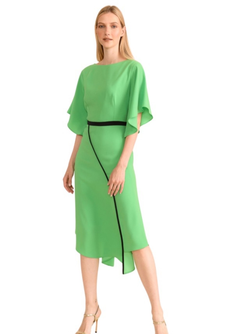 Erre Esse Caroline Kilkenny Camille Floaty Sleeve Contrast Detail Midi Dress Intense Green Clearance