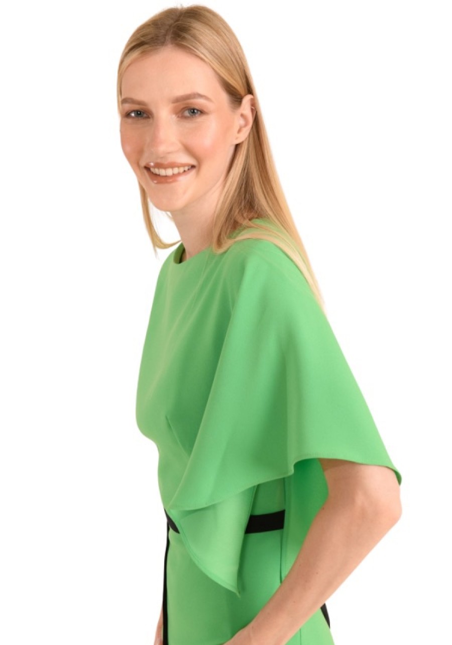 Erre Esse Caroline Kilkenny Camille Floaty Sleeve Contrast Detail Midi Dress Intense Green Clearance