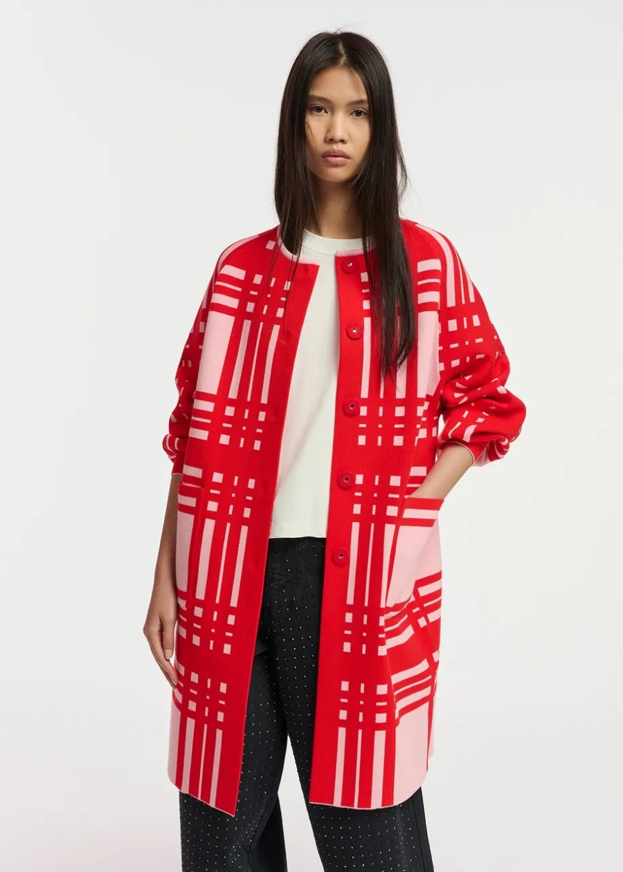 Erre Esse Essentiel Antwerp Flow Long Cardigan Cherry Red Best