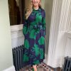 Erre Esse Anonyme Leaf Dealt Navy And Green Leaf Shirt Long Dress Online