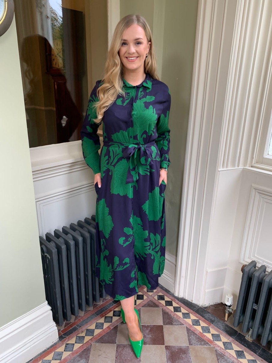 Erre Esse Anonyme Leaf Dealt Navy And Green Leaf Shirt Long Dress Online