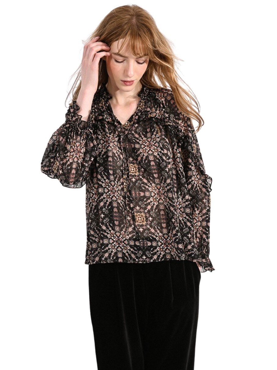 Erre Esse Molly Bracken Graphic Blouse With Shirred Collar Clearance