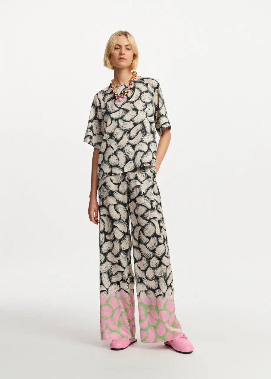 Erre Esse Essentiel Antwerp Firm Black, Off-White & Pink Abstract-Print Wide-Leg Pants Best