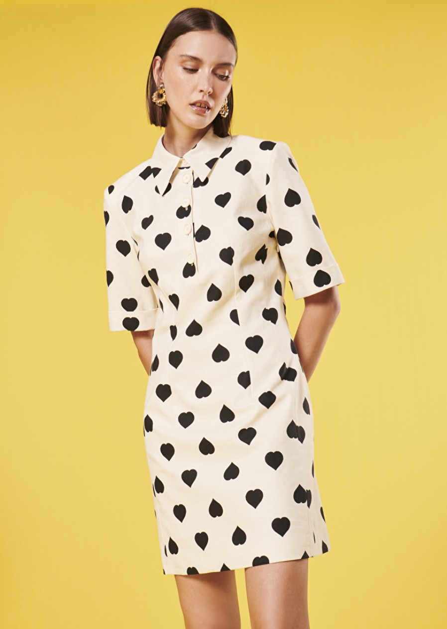 Erre Esse Tara Jarmon Robin Ecru With Black Polka Hearts Dress Online