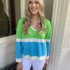 Erre Esse Vilagallo Knit Sweater In Colour Block Green, Blue & Cream Wholesale