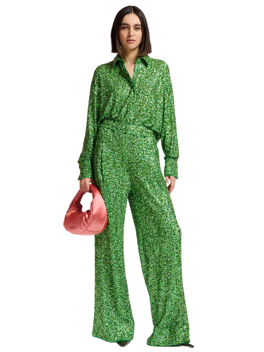 Erre Esse Essentiel Antwerp Entry Sequin Pants Green Key Clearance