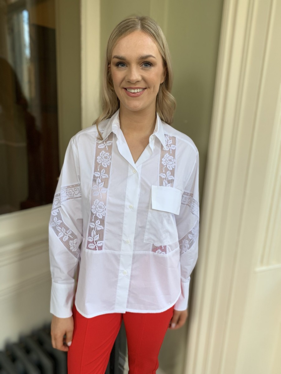 Erre Esse Beatrice B White Shirt With Lace Inserts Online