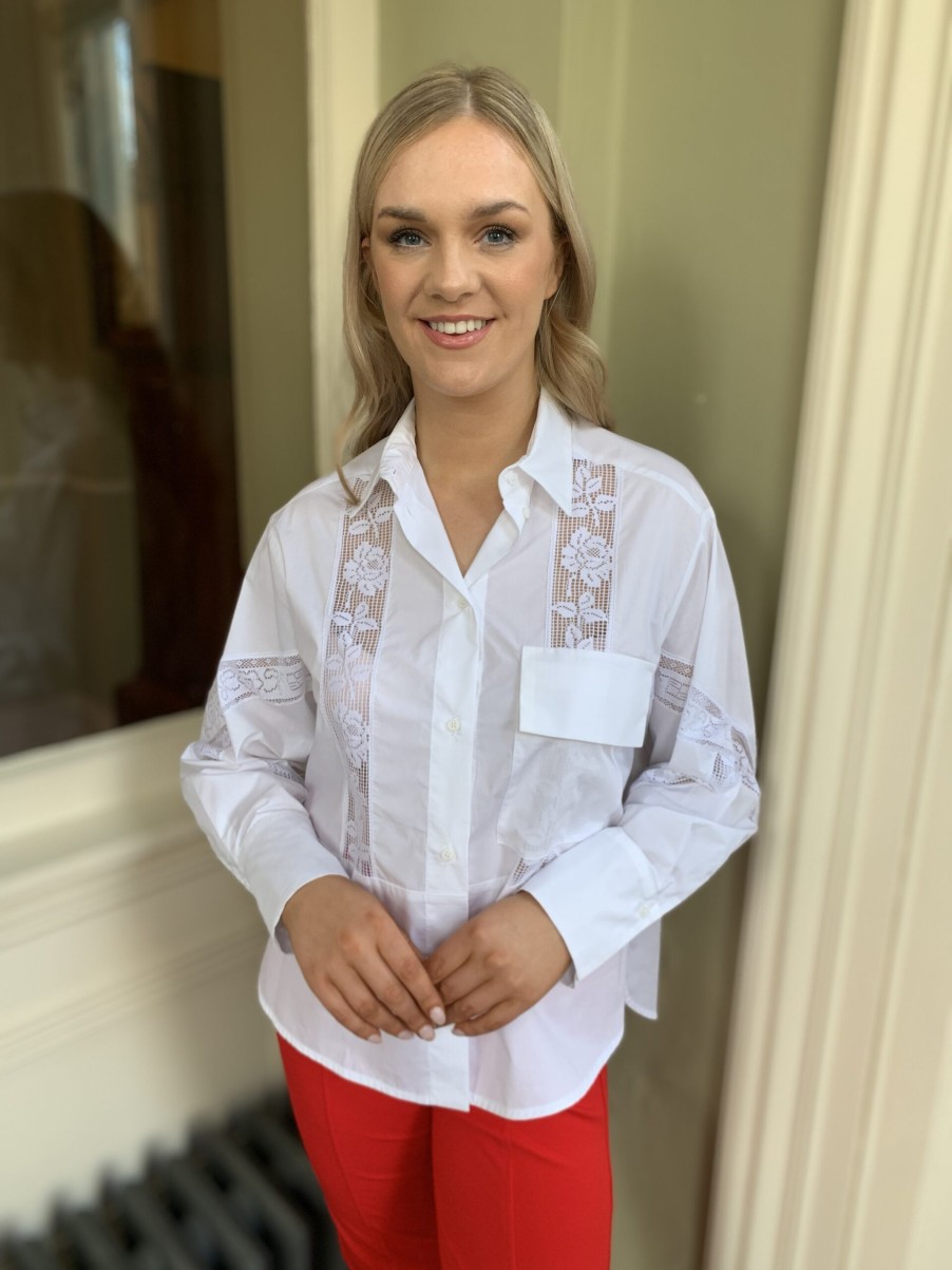 Erre Esse Beatrice B White Shirt With Lace Inserts Online