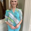 Erre Esse Marella Hudson Blouse In Patterned Silk Crepe-De Chine 3/4 Sleeve Hot