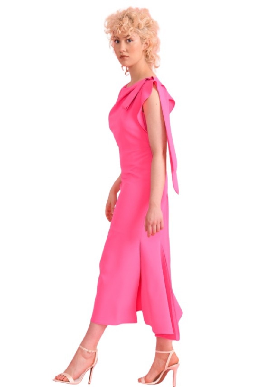 Erre Esse Sisters By Caroline Kilkenny Gianna Shoulder Tie Midi Dress In Pink Best