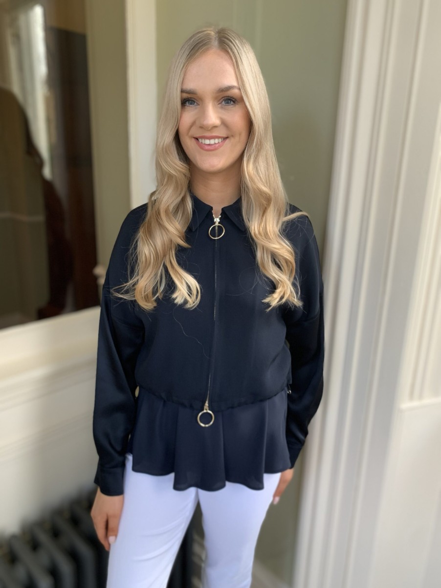 Erre Esse Beatrice B Navy Satin Bomber With Lace Inset Wholesale