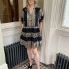 Erre Esse Greek Kori Black & Gold Embroidered Cotton Dress With Short Sleeves Hot