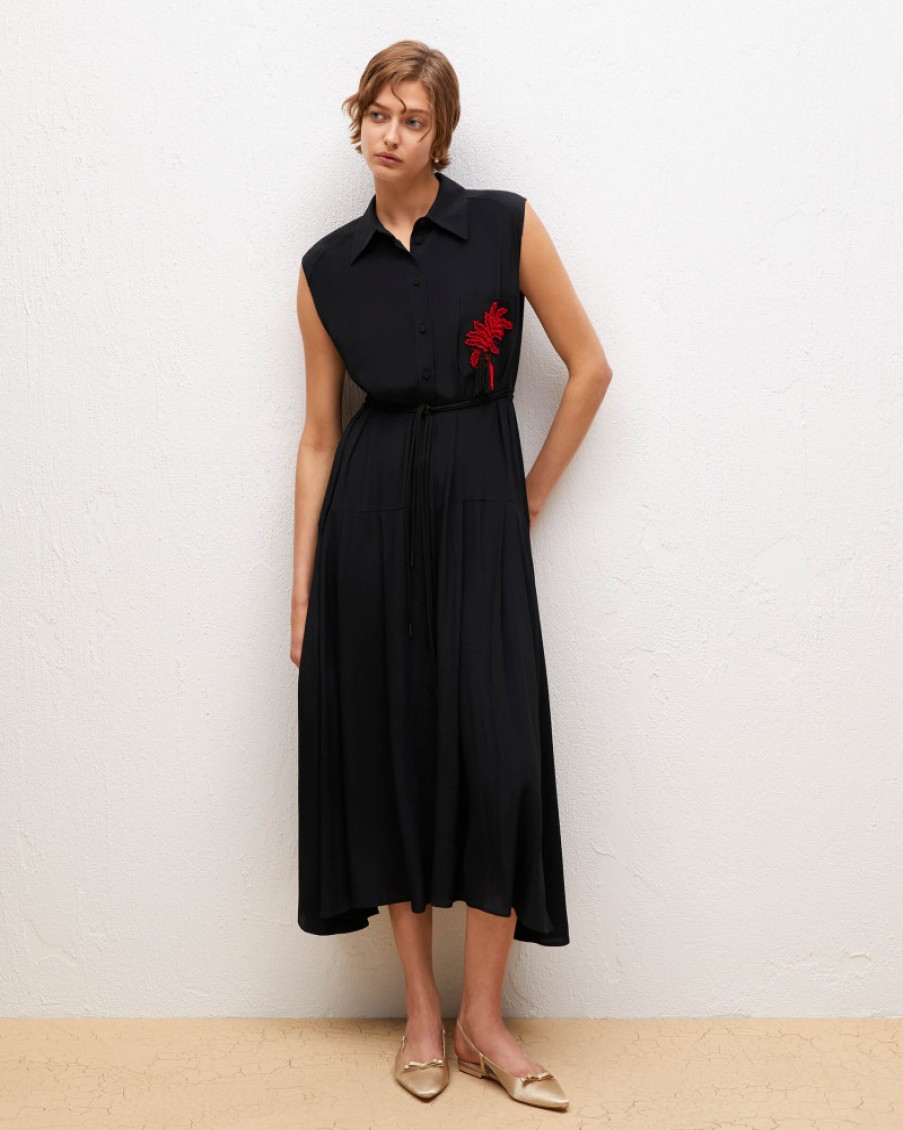 Erre Esse Beatrice B Black Jersey Dress With Red Beaded Motif Detail Online