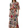 Erre Esse Sfizio Frida Printed Midi Length Multi Print Dress Clearance