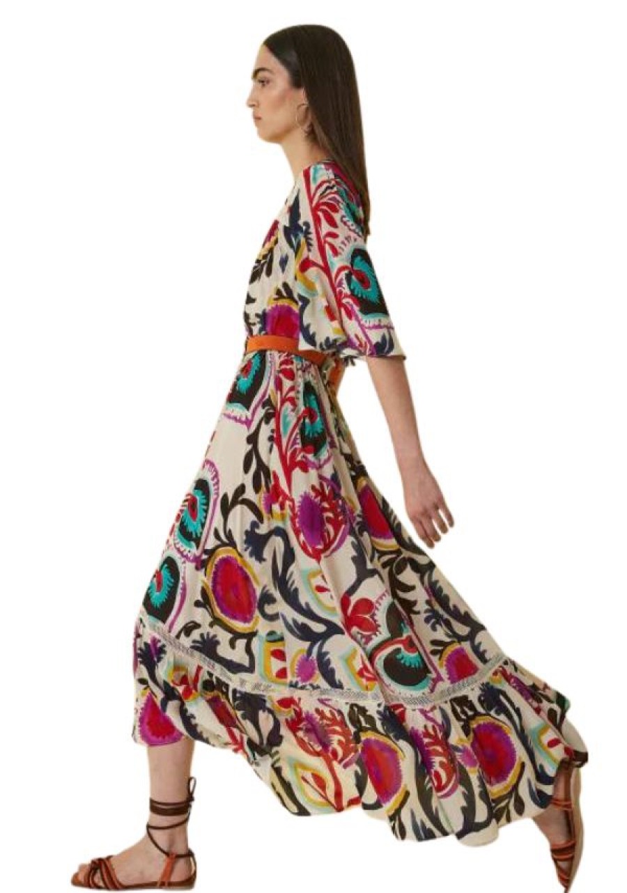 Erre Esse Sfizio Frida Printed Midi Length Multi Print Dress Clearance