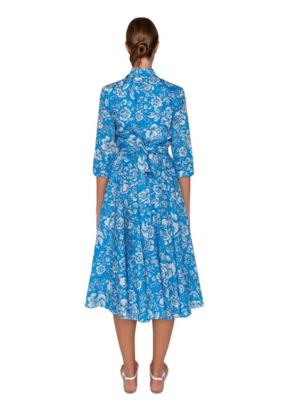 Erre Esse Lavi Coutoure Ninni Cotton Chemisier Dress With Blue Print Wholesale