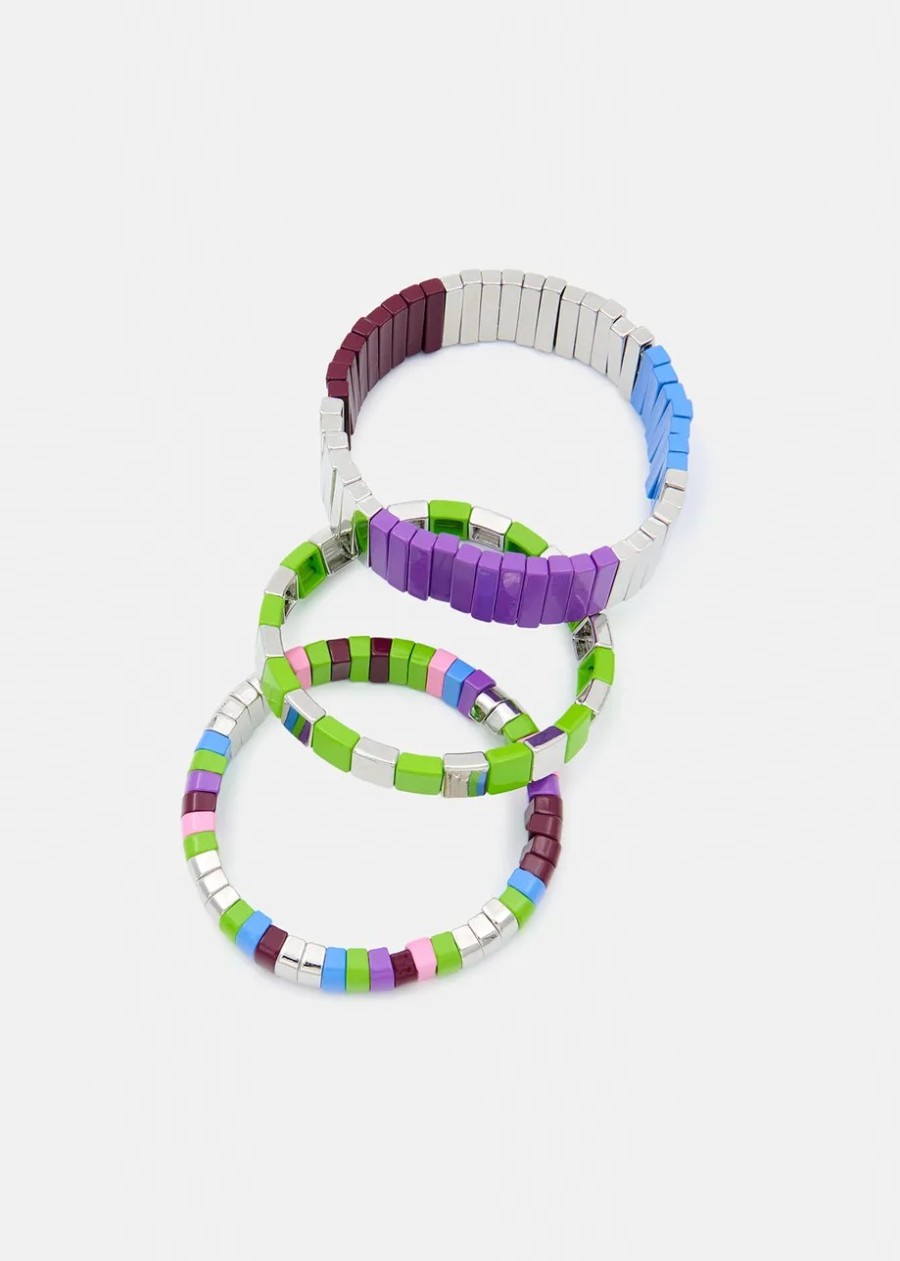 Erre Esse Essentiel Antwerp Felena Silver, Green & Purple Set Of Three Bracelets Wholesale