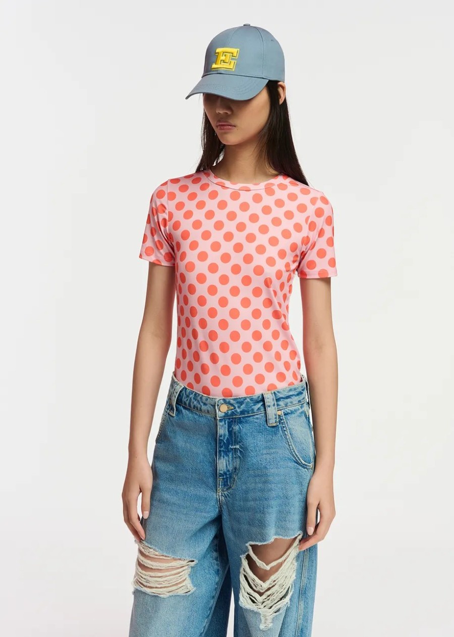 Erre Esse Essentiel Fioco Light Pink & Orange Polka-Dotted T-Shirt Hot