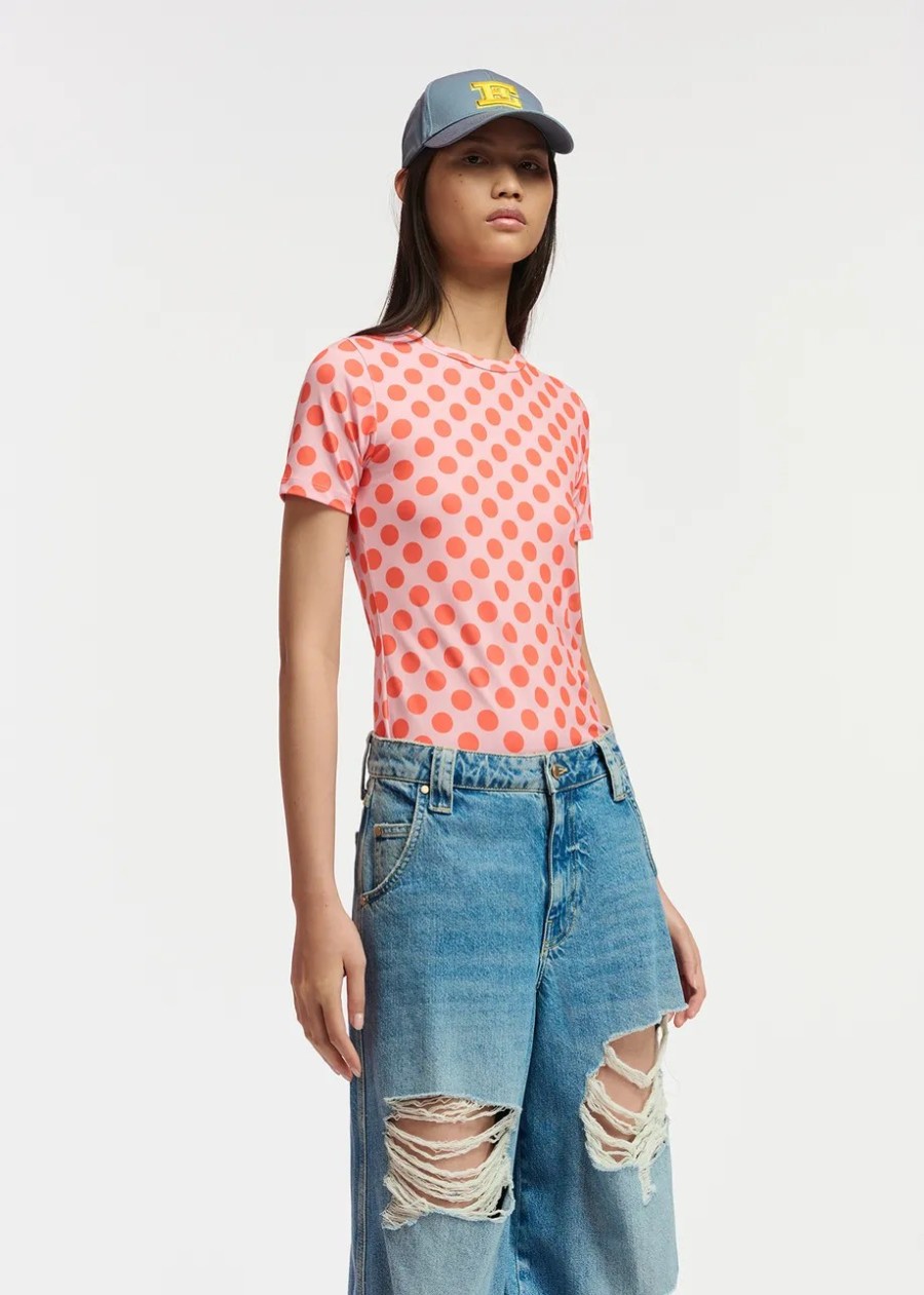 Erre Esse Essentiel Fioco Light Pink & Orange Polka-Dotted T-Shirt Hot