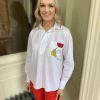 Erre Esse Beatrice B White Poplin Cotton Shirt With Red And Mustard Beaded Detail Online