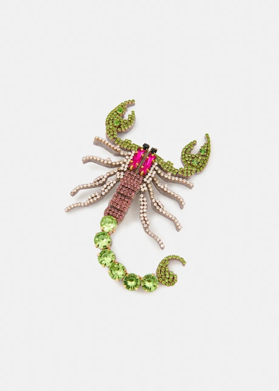 Erre Esse Essentiel Antwerp Flaunt Green, Pink & White Rhinestone Scorpion Brooch Clearance