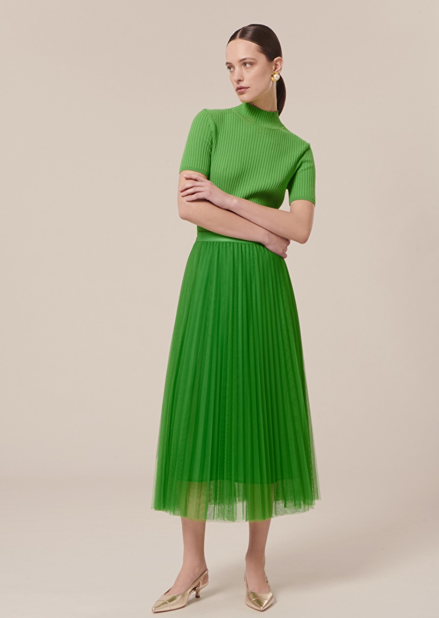 Erre Esse Tara Jarmon Juliet Green Pleated Tulle Skirt Wholesale