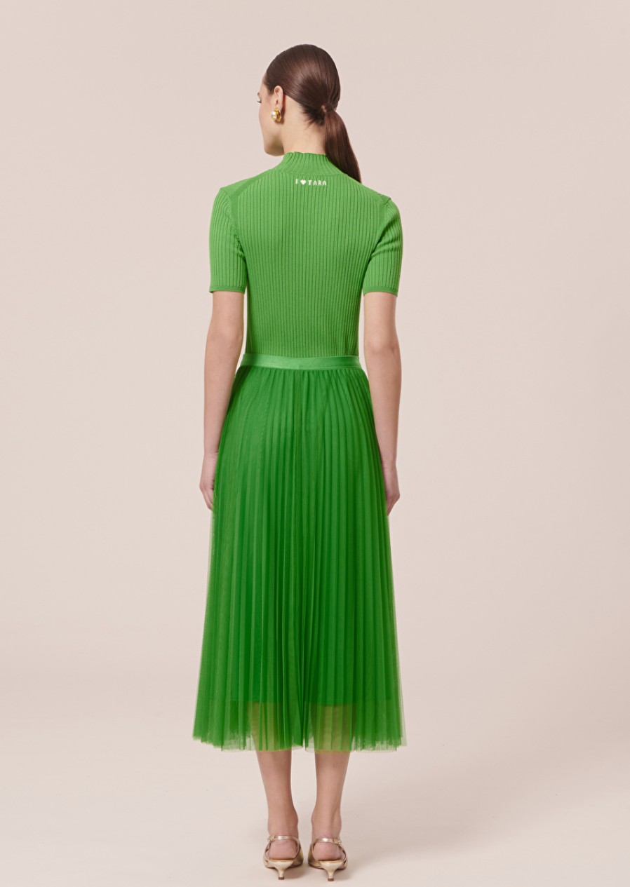 Erre Esse Tara Jarmon Juliet Green Pleated Tulle Skirt Wholesale