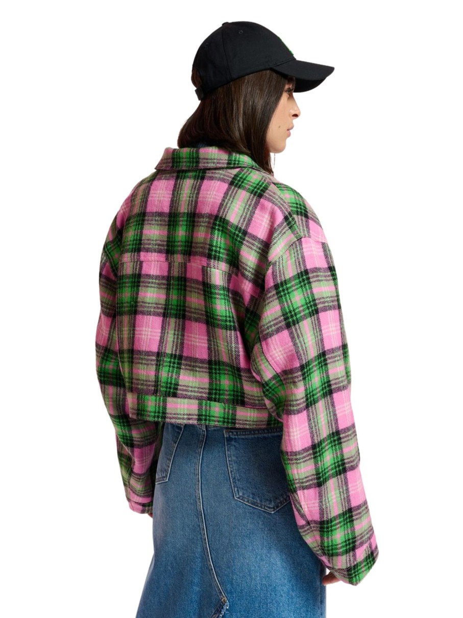 Erre Esse Essentiel Antwerp Earlier Pink & Neon Green Checked Cropped Jacket Hot