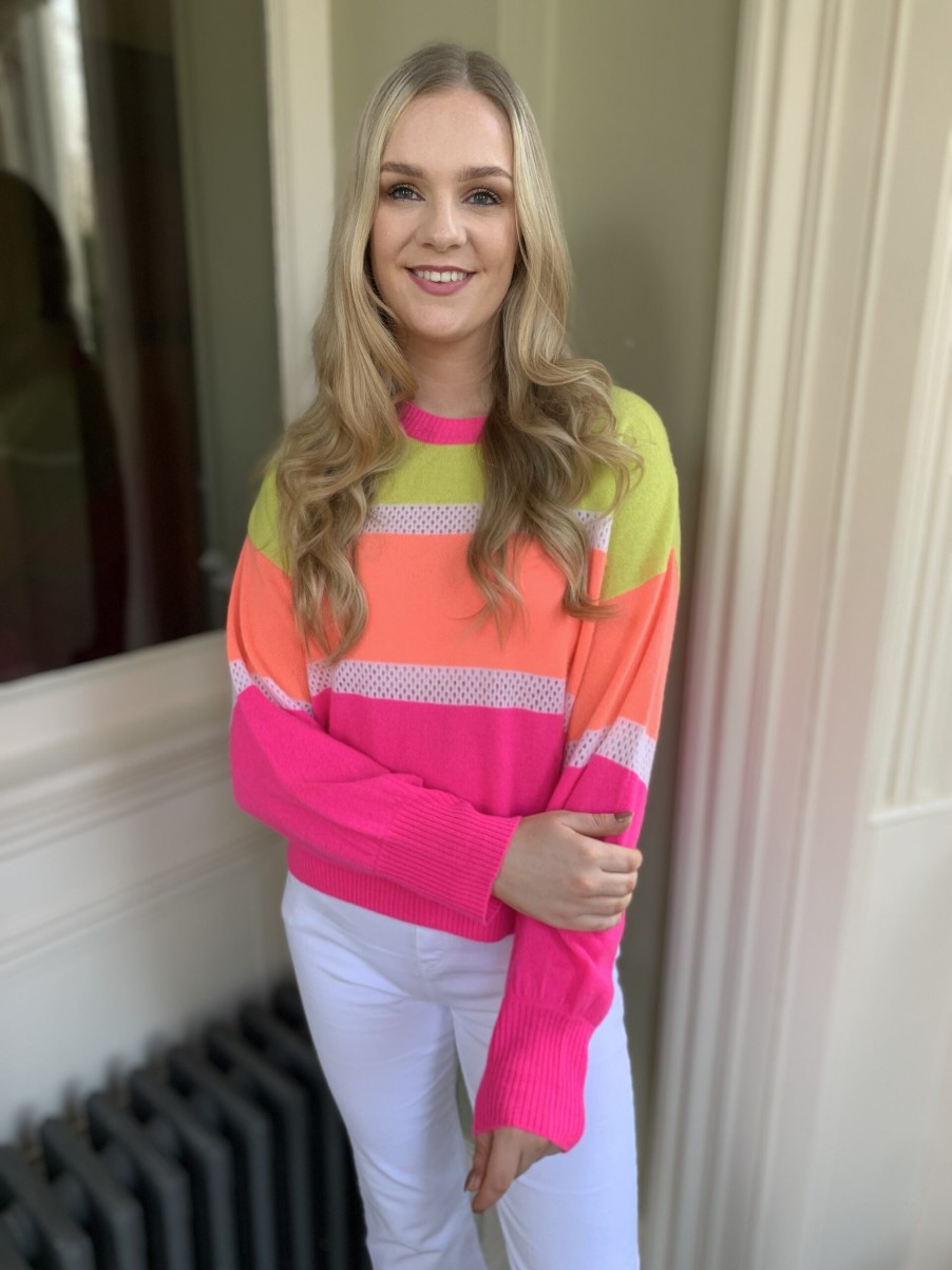 Erre Esse Brodie Cashmere Neon Block Colour Sweater New