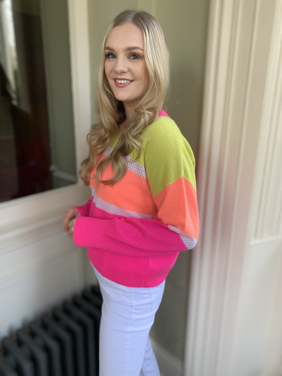 Erre Esse Brodie Cashmere Neon Block Colour Sweater New