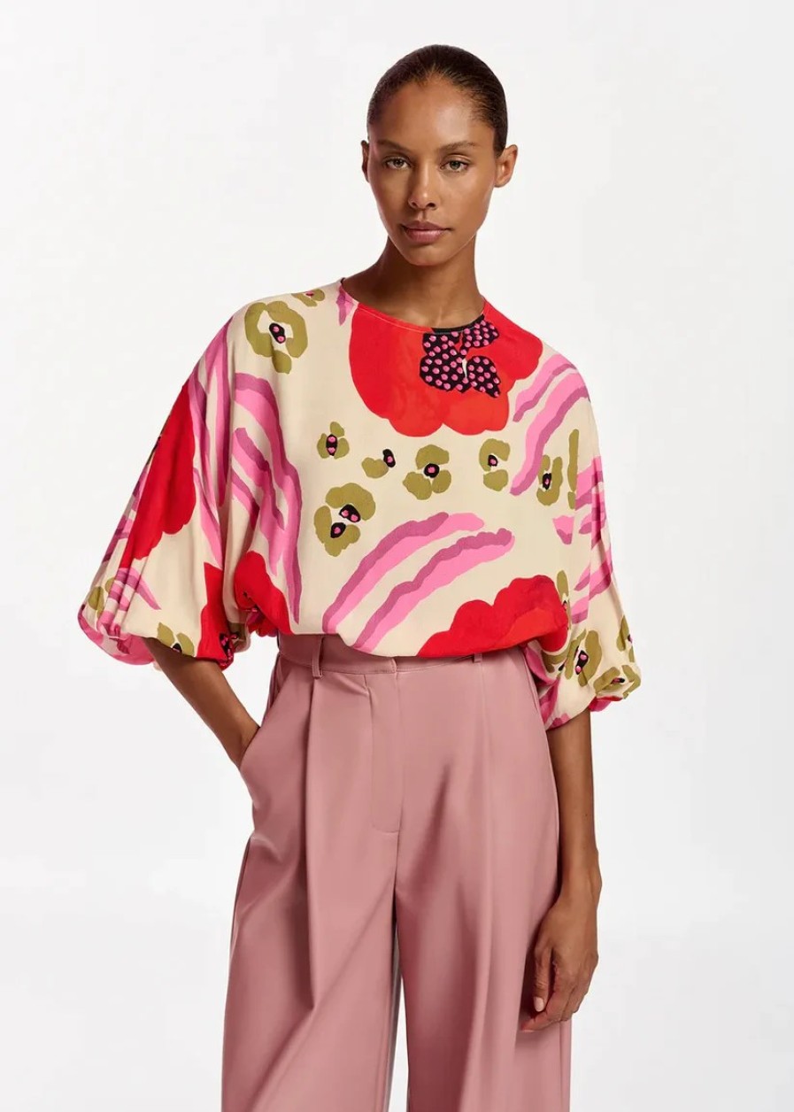 Erre Esse Essentiel Antwerp Flowerpower Puff Sleeve Top Hot