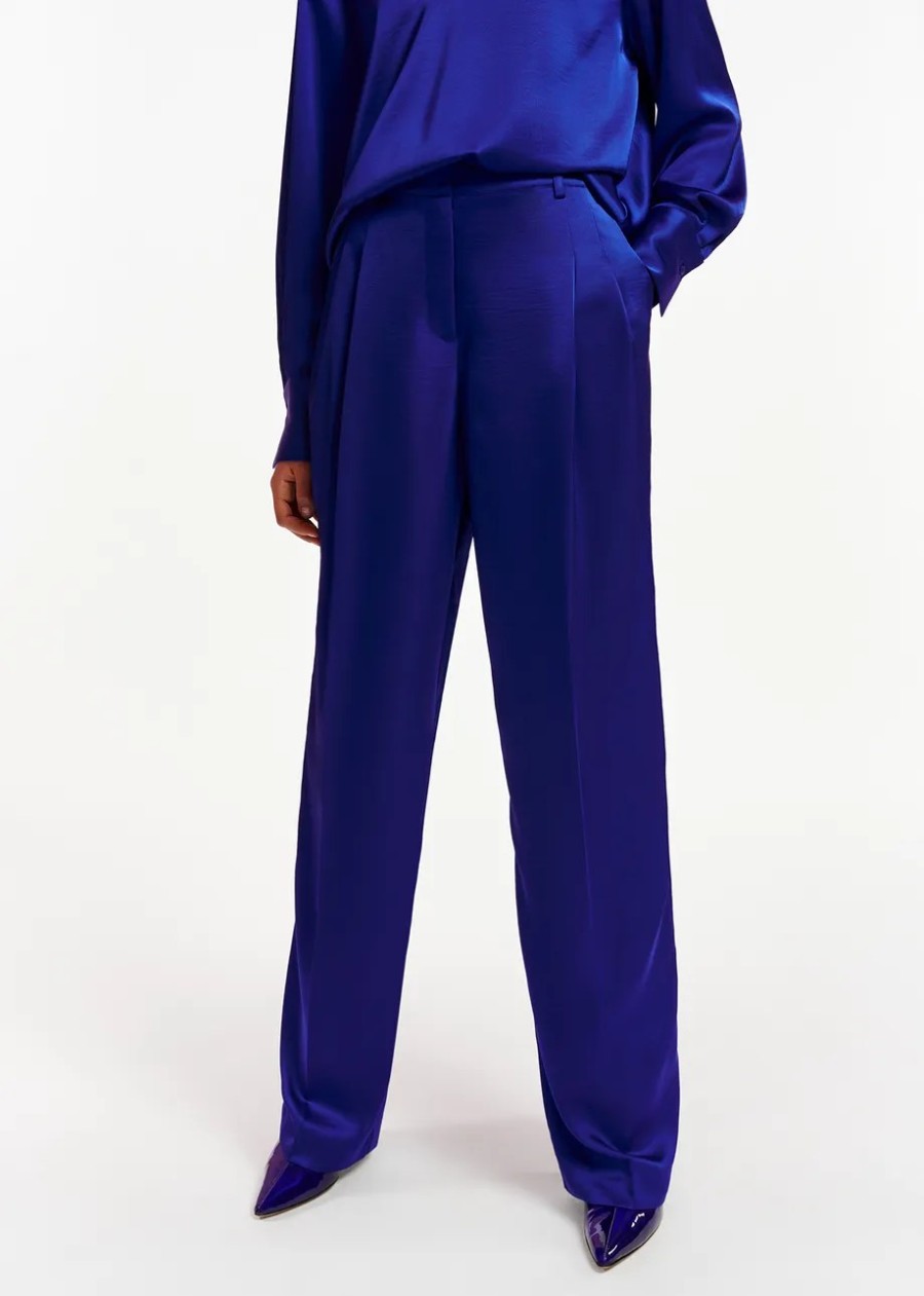 Erre Esse Essentiel Antwerp Evan Blue Tapered Leg Satin Pants Wholesale