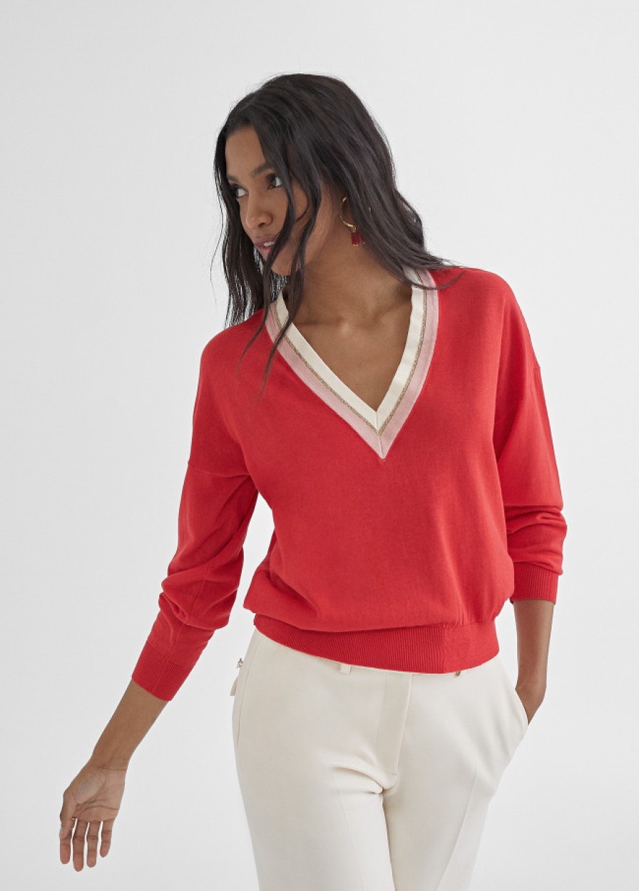 Erre Esse Lola Casademunt By Maite Contrast V-Neckline Sweater Clearance