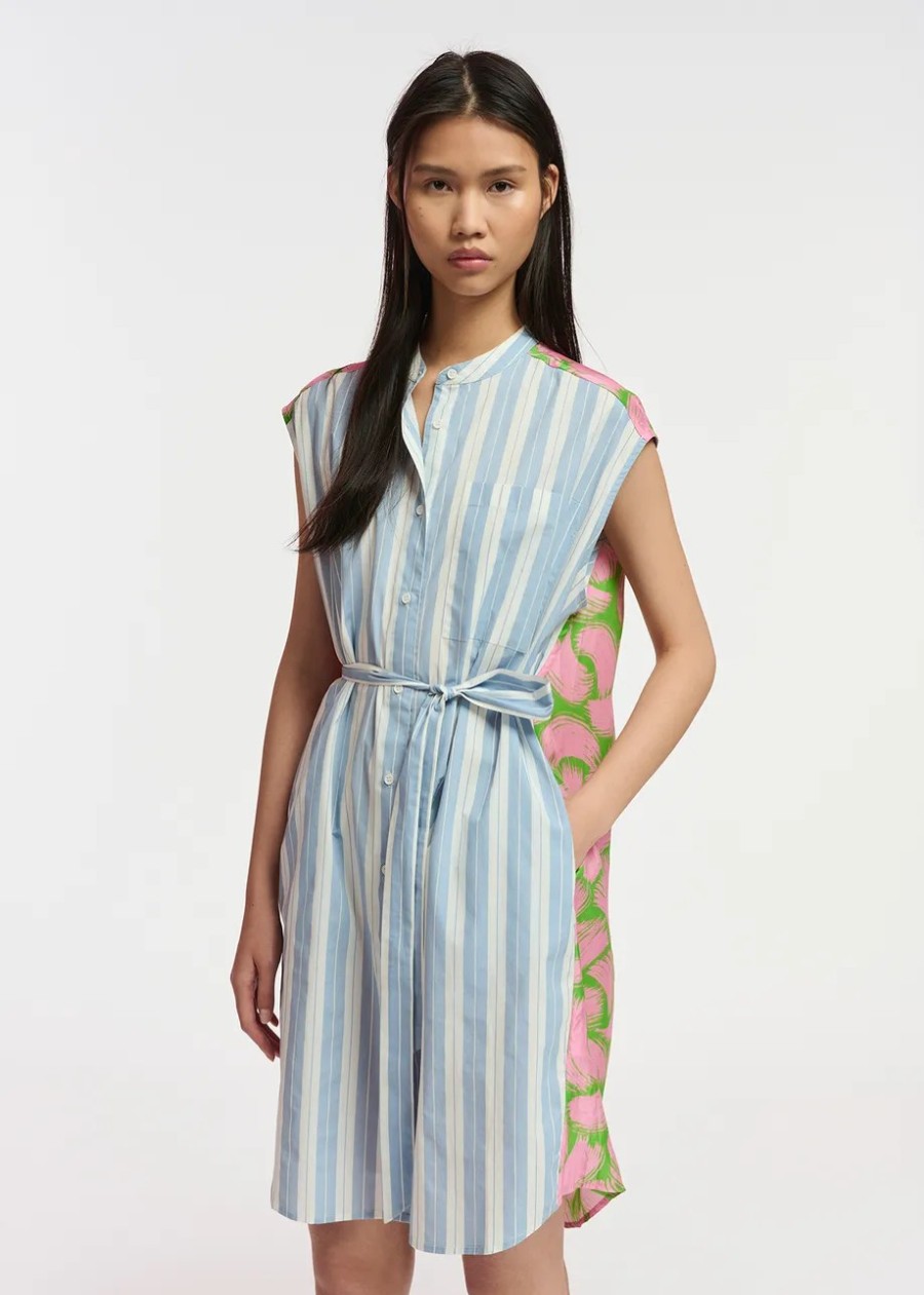 Erre Esse Essentiel Antwerp Figier Oversized Blue & White Striped Shirt Dress With Silk Back Panel New