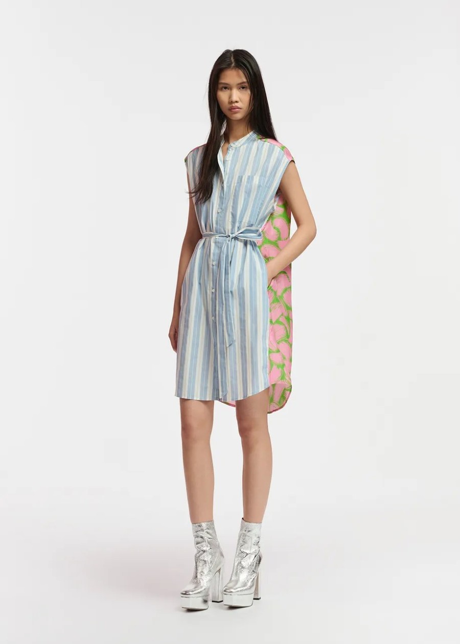 Erre Esse Essentiel Antwerp Figier Oversized Blue & White Striped Shirt Dress With Silk Back Panel New