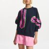 Erre Esse Essentiel Antwerp Filicudi Navy Blue Organic Cotton Sweatshirt With Sequin Embroideries Clearance