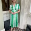 Erre Esse Suncoo Carin Green Mix V-Neck Midi Dress Hot