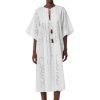 Erre Esse Sfizio White Kaftan Dress With Jour Floral Embrodiery Best