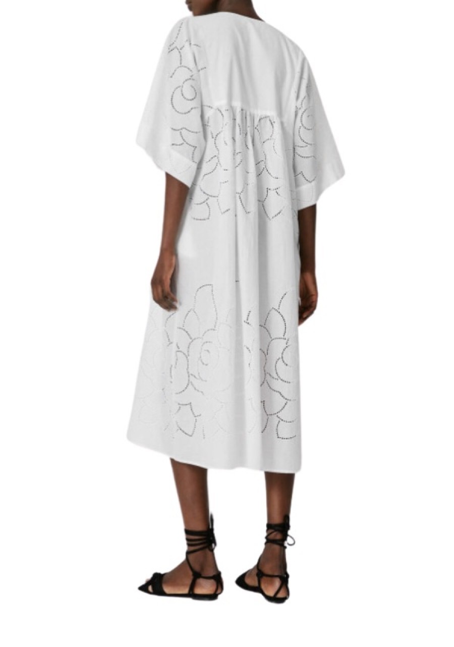 Erre Esse Sfizio White Kaftan Dress With Jour Floral Embrodiery Best