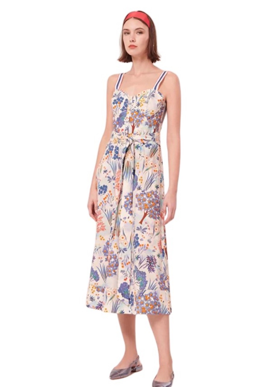 Erre Esse Tara Jarmon Raquelina Blue Floral Printed Poplin Dress Clearance