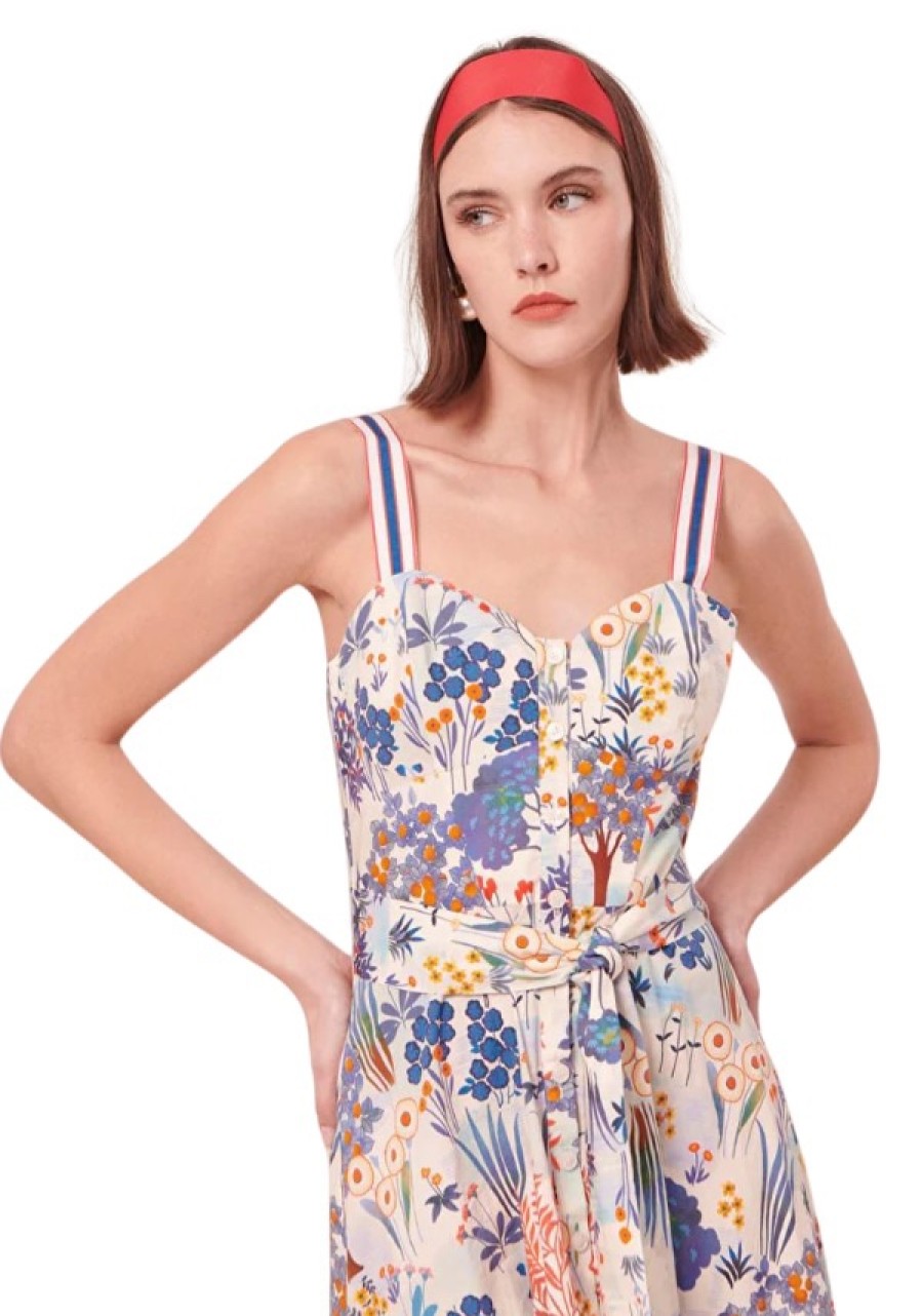 Erre Esse Tara Jarmon Raquelina Blue Floral Printed Poplin Dress Clearance